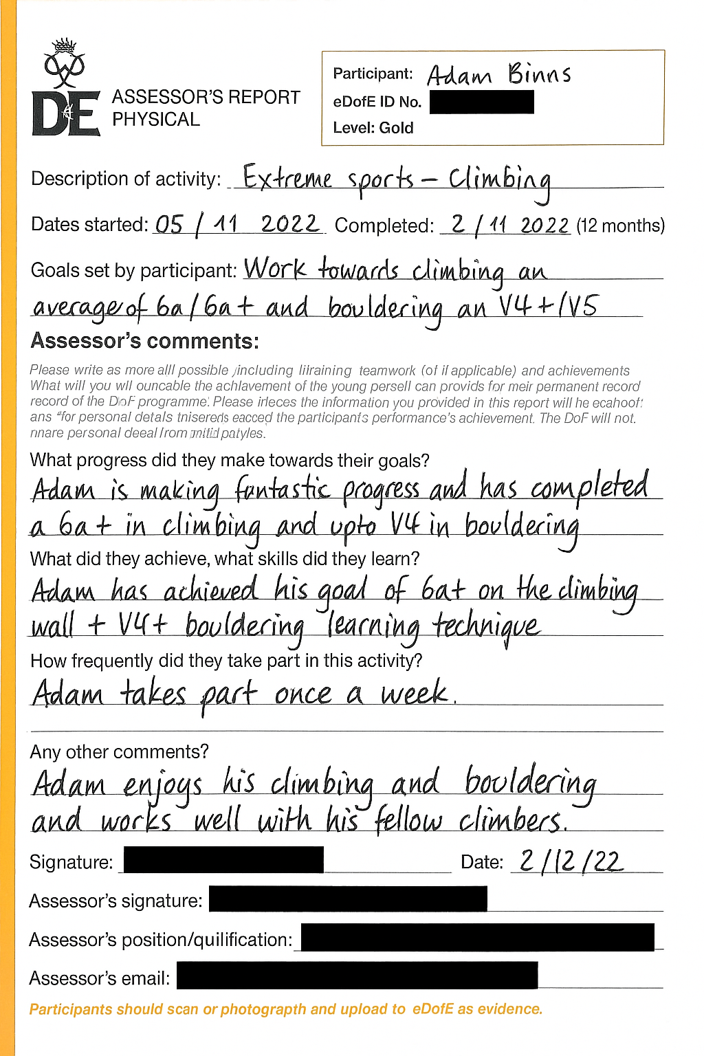 DofE Assossors Report
